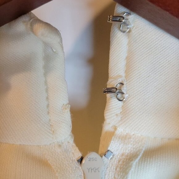 Vintage handmade deep plunging v neck halter  floral embroidered dress white XS - Picture 5 of 8